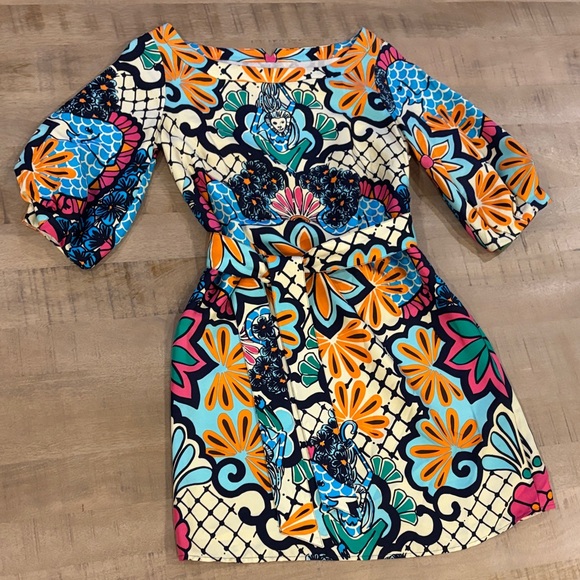 Lilly Pulitzer STUNNING Silk Lillypalooza Vibrant Balloon Sleeve Dress w/Belt 2 - Picture 2 of 8